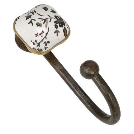 Golden Leaf Flower Square Ceramic Metal Hook Antique Fitting